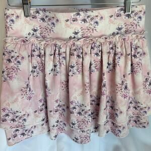 Light Pink Floral Tennis Skirt Built In Shorts Ethereal Vibes Ruffle Hem Large
